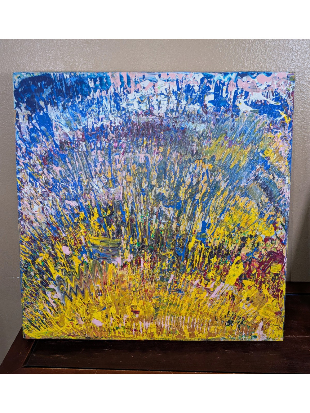 Sandra Page Mitchell abstract canvas painting signed 26x26 2015 "November Storm"